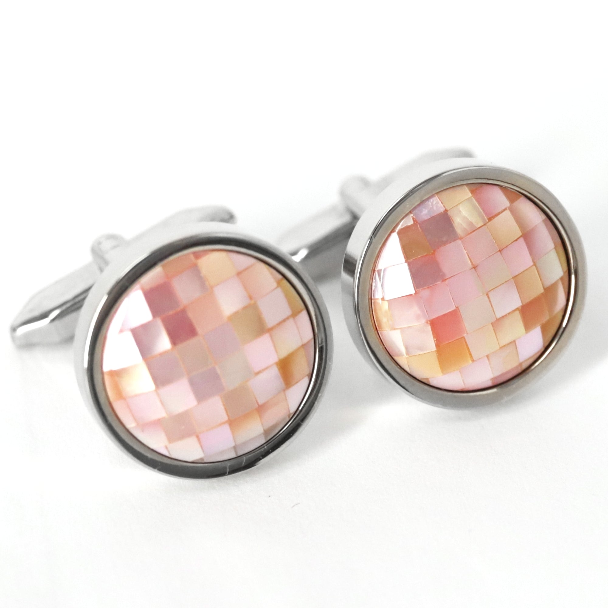 Pink Mother of Pearl Round Cufflinks