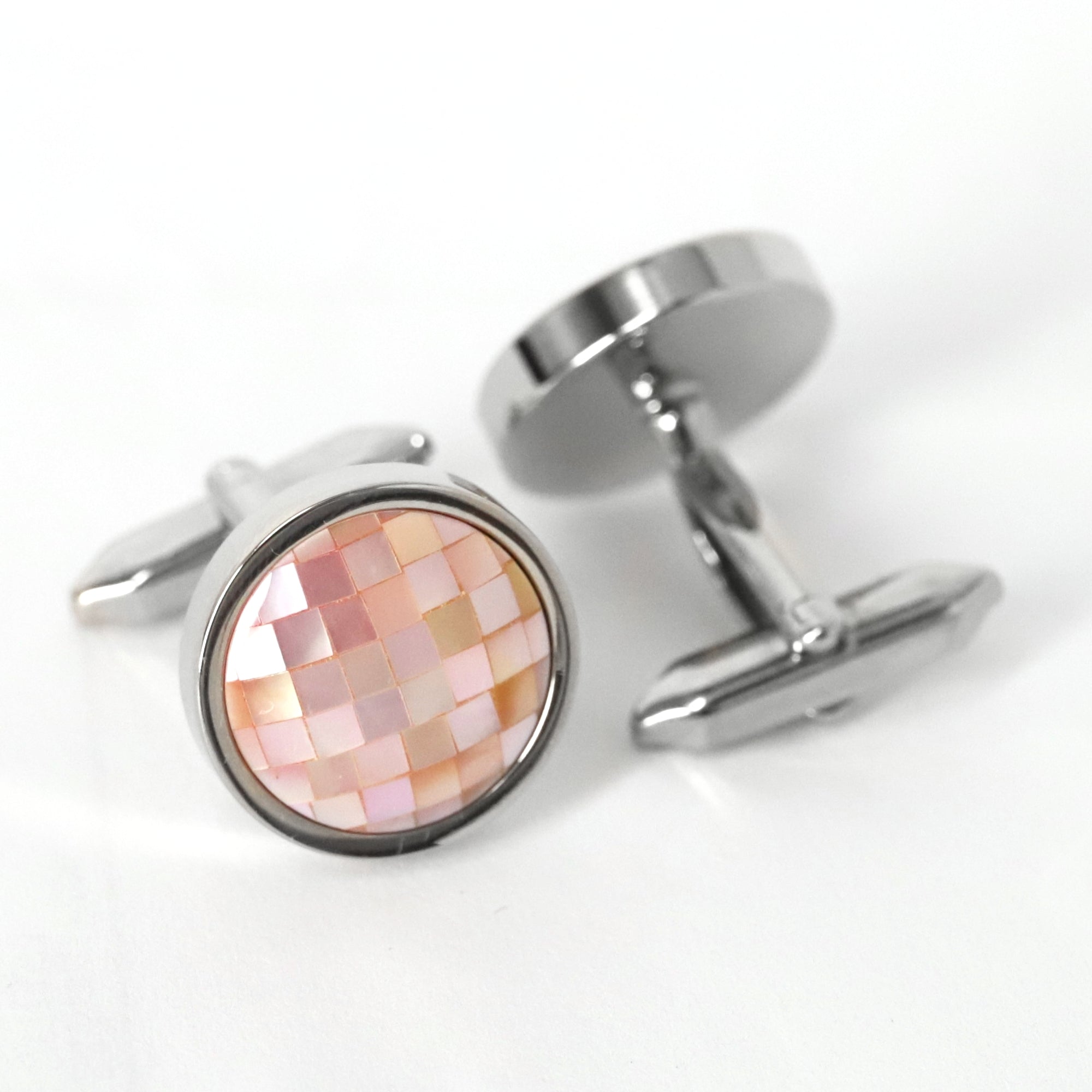 Round Pink Mother of Pearl Tiles Cufflinks A8