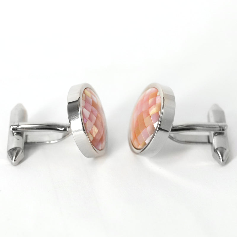 Round Pink Mother of Pearl Tiles Cufflinks A8