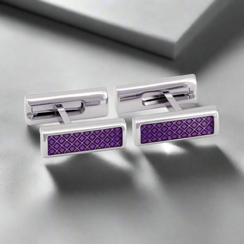 MarZthomson Foldable Rectangle Cufflinks with Purple Centerpiece (Online Exclusive)