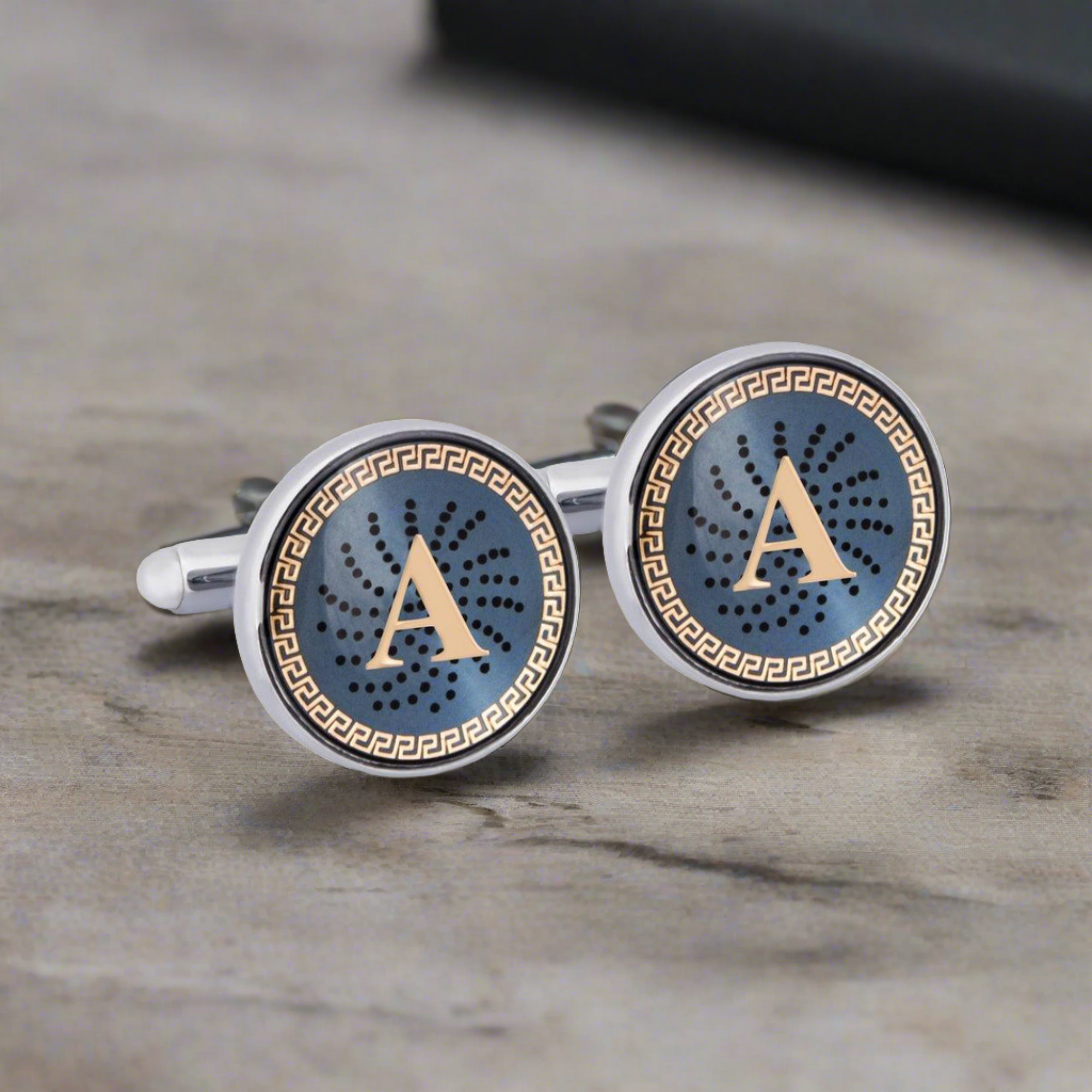 ONLINE EXCLUSIVE Gold Monogram Cufflinks with Lacquer Finish (Online Exclusive)