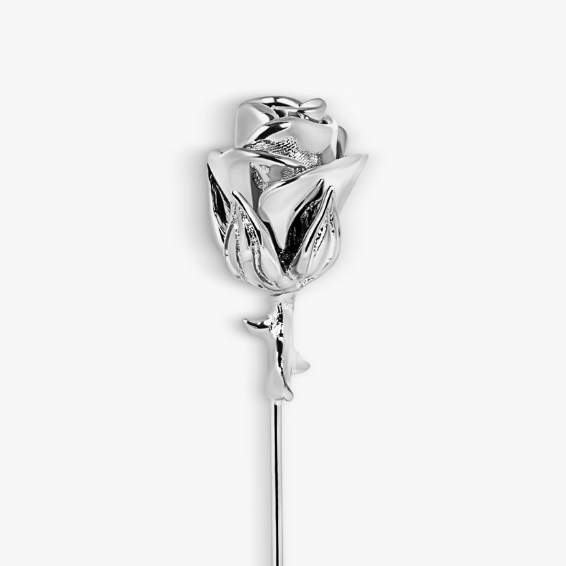 Rose Flower Pin Palladium Plated