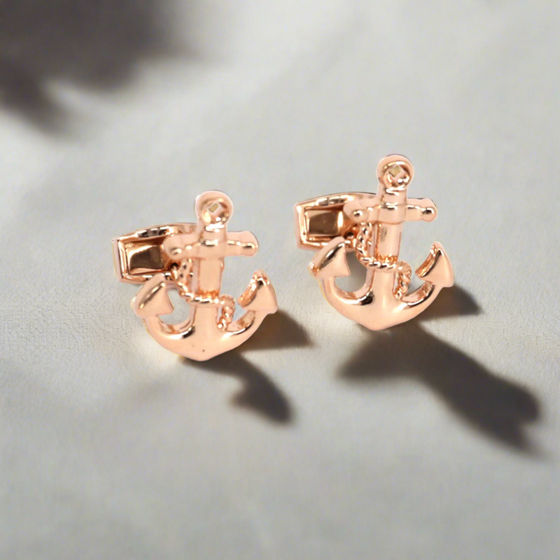 Nautical Anchor with Rose Gold Cufflinks Azthom