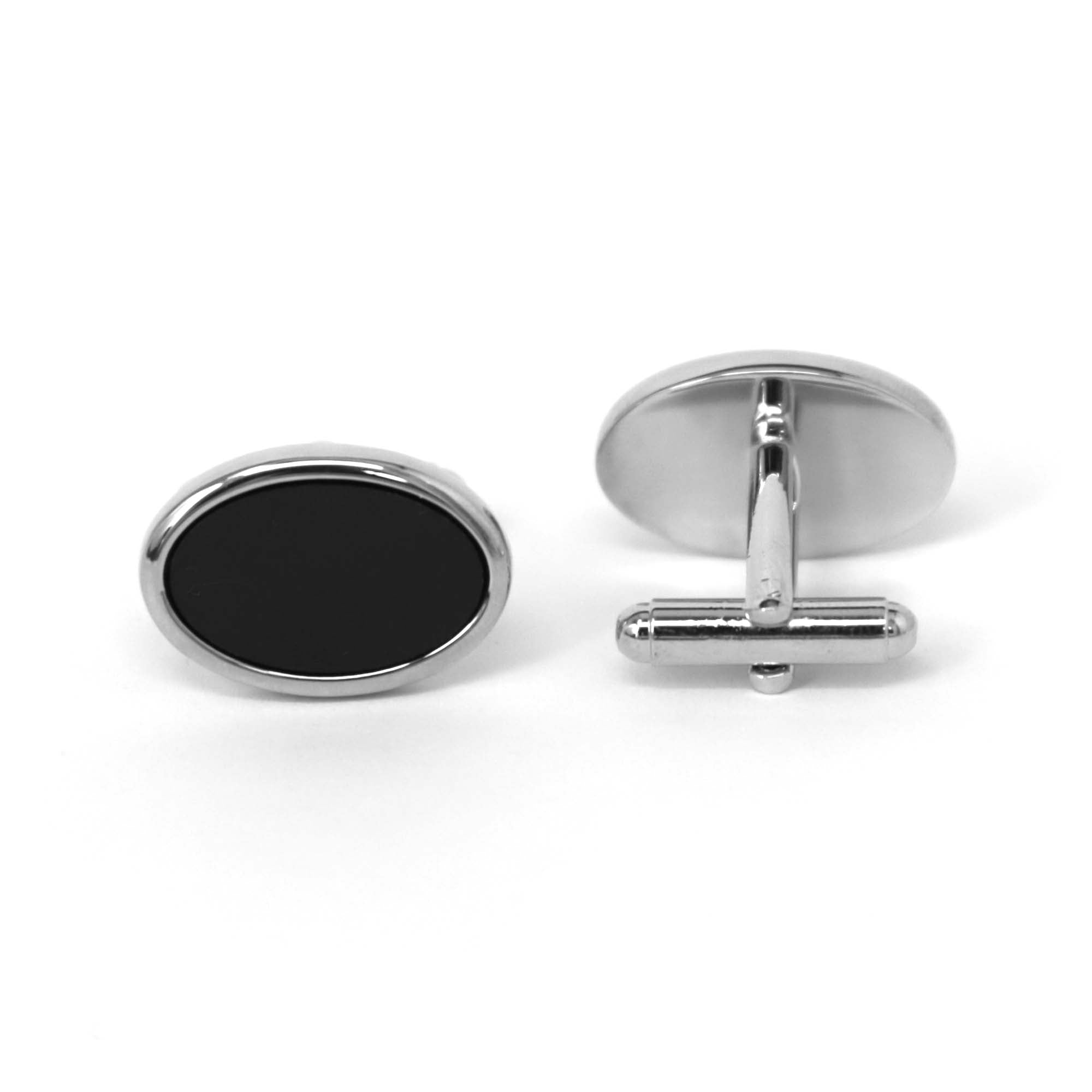 Silver with Black Enamel Oval Cufflinks