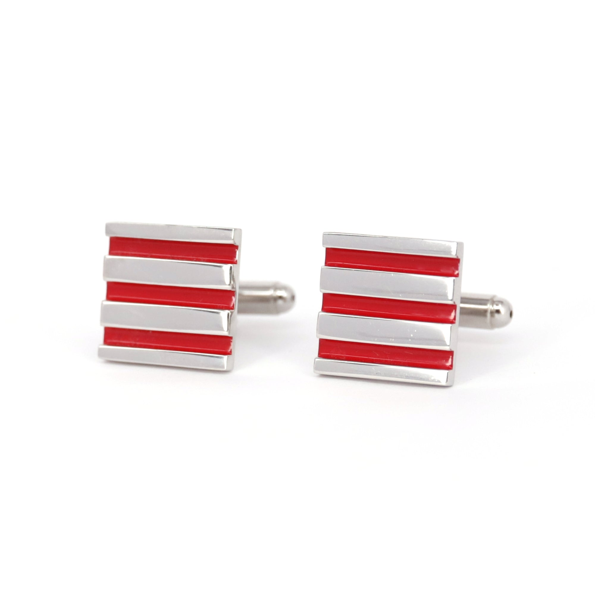 Red Stripe and Silver Square Cufflinks