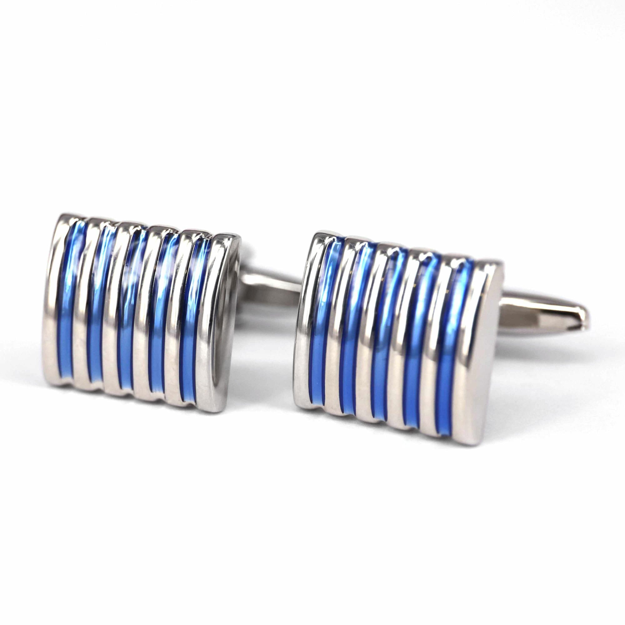 Rectangle Black Enamel with Blue and silver Stripe Grill Cufflinks (Online Exclusive)