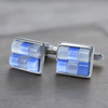 Rectangular White & Light Blue Fiber Glass Cufflinks (Online Exclusive)