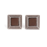 Genuine Brown Leather square with Roof top Mansard Cufflinks