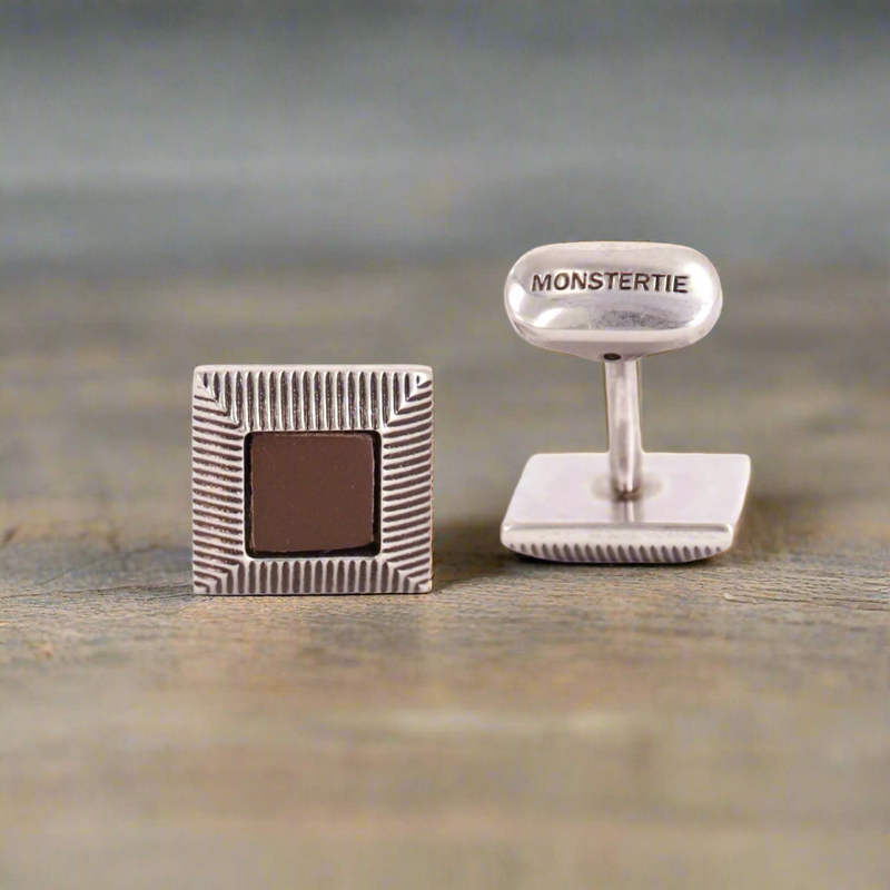 Genuine Brown Leather square with Roof top Mansard Cufflinks