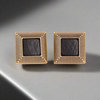 Gold Genuine Black Leather square with Roof top Mansard Cufflinks