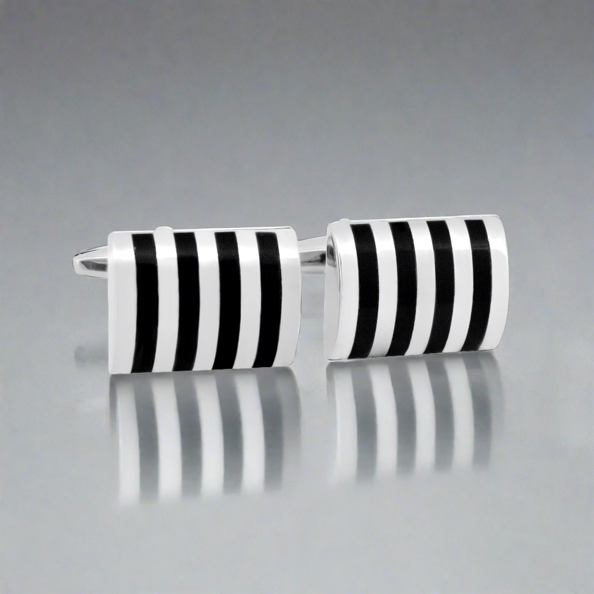 Simple Rectangle Cufflinks with Black Stripes