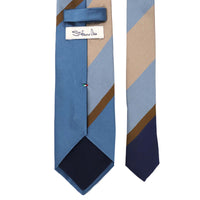 Stefano Cau PANEL DOUBLE STRIPE SATIN TIE - Light Blue, Blue, Brown Bronze