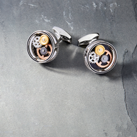 Round Carbon Gear Cufflinks in Palladium Plated