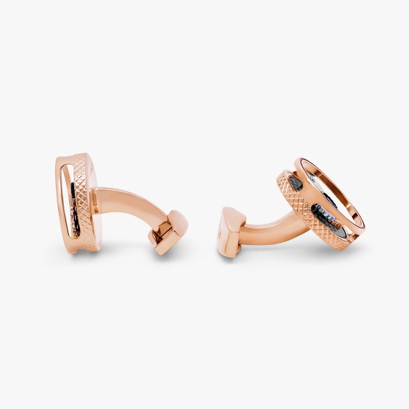 Round Gear Carbon Fibre cufflinks with rose gold finish