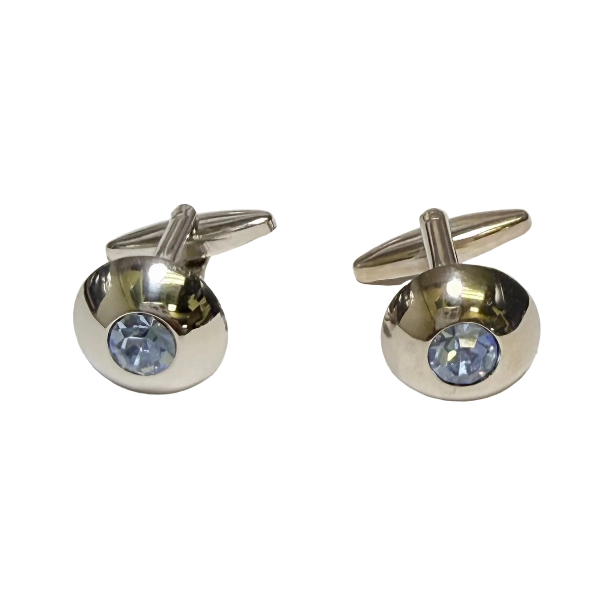 Classic Silver Domed Cufflinks with Blue Crystal (Online Exclusive)
