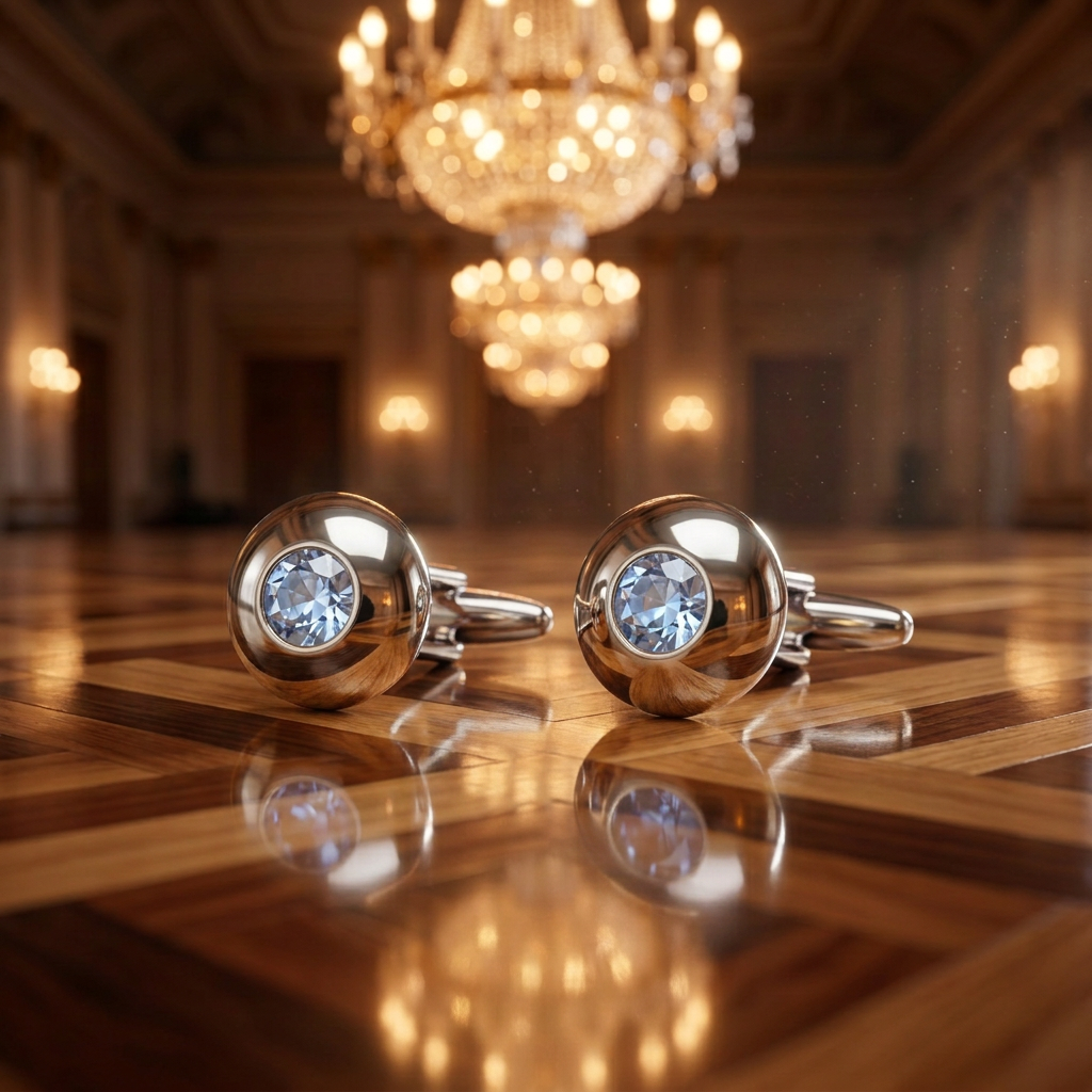 Classic Silver Domed Cufflinks with Blue Crystal (Online Exclusive)