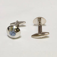Classic Silver Domed Cufflinks with Blue Crystal (Online Exclusive)