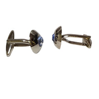 Classic Silver Domed Cufflinks with Blue Crystal (Online Exclusive)