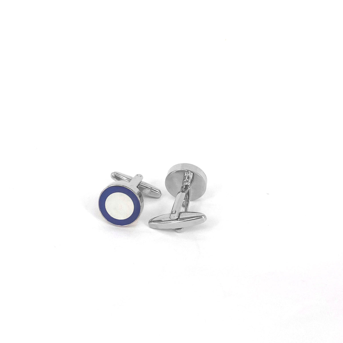 Silver round Cufflinks with Blue and White circle (Small size)
