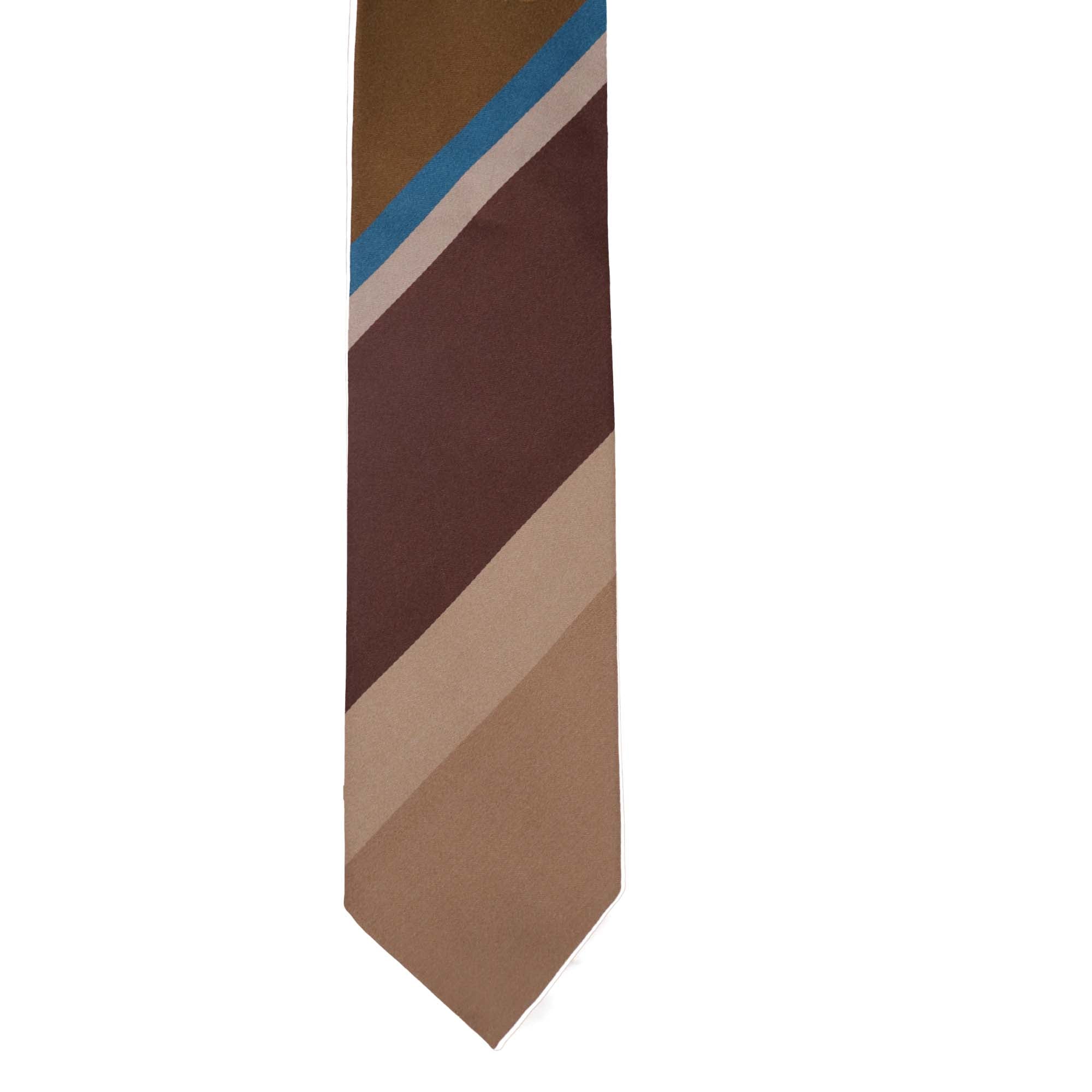 Stefano Cau PANEL DOUBLE STRIPE SATIN TIE - Dark Brown / Brown / Beige /Blue