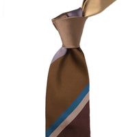 Stefano Cau PANEL DOUBLE STRIPE SATIN TIE - Dark Brown / Brown / Beige /Blue