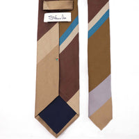 Stefano Cau PANEL DOUBLE STRIPE SATIN TIE - Dark Brown / Brown / Beige /Blue