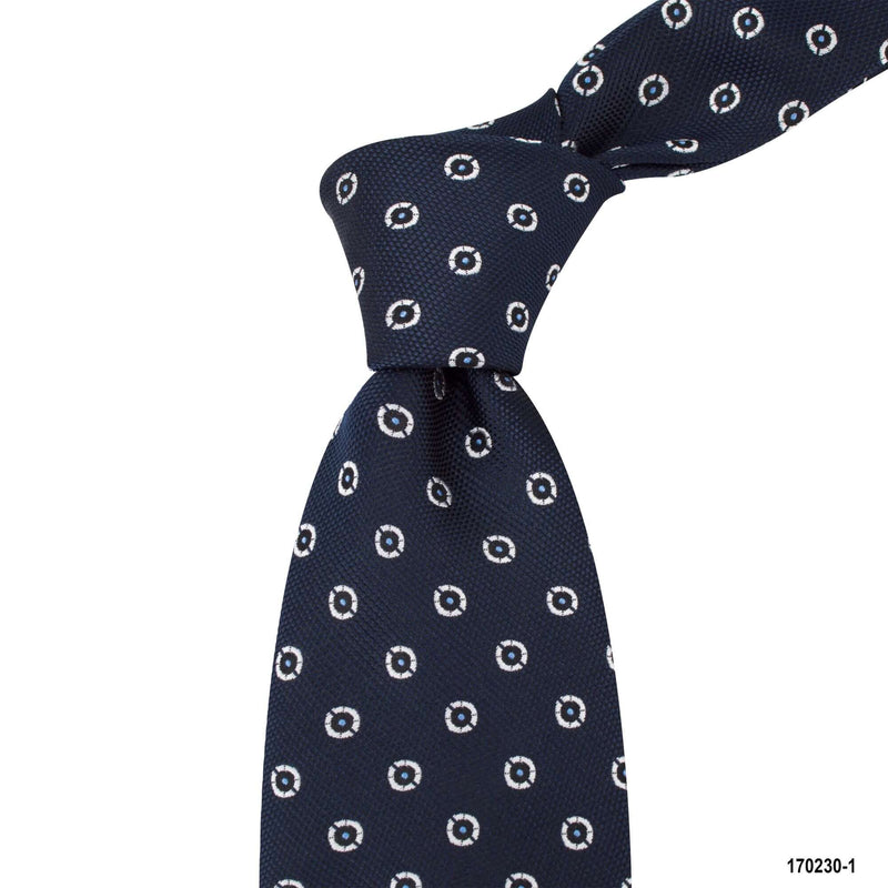 8cm Navy with Circle Motif Detail Woven Tie-Cufflinks.com.sg | Neckties.com.sg