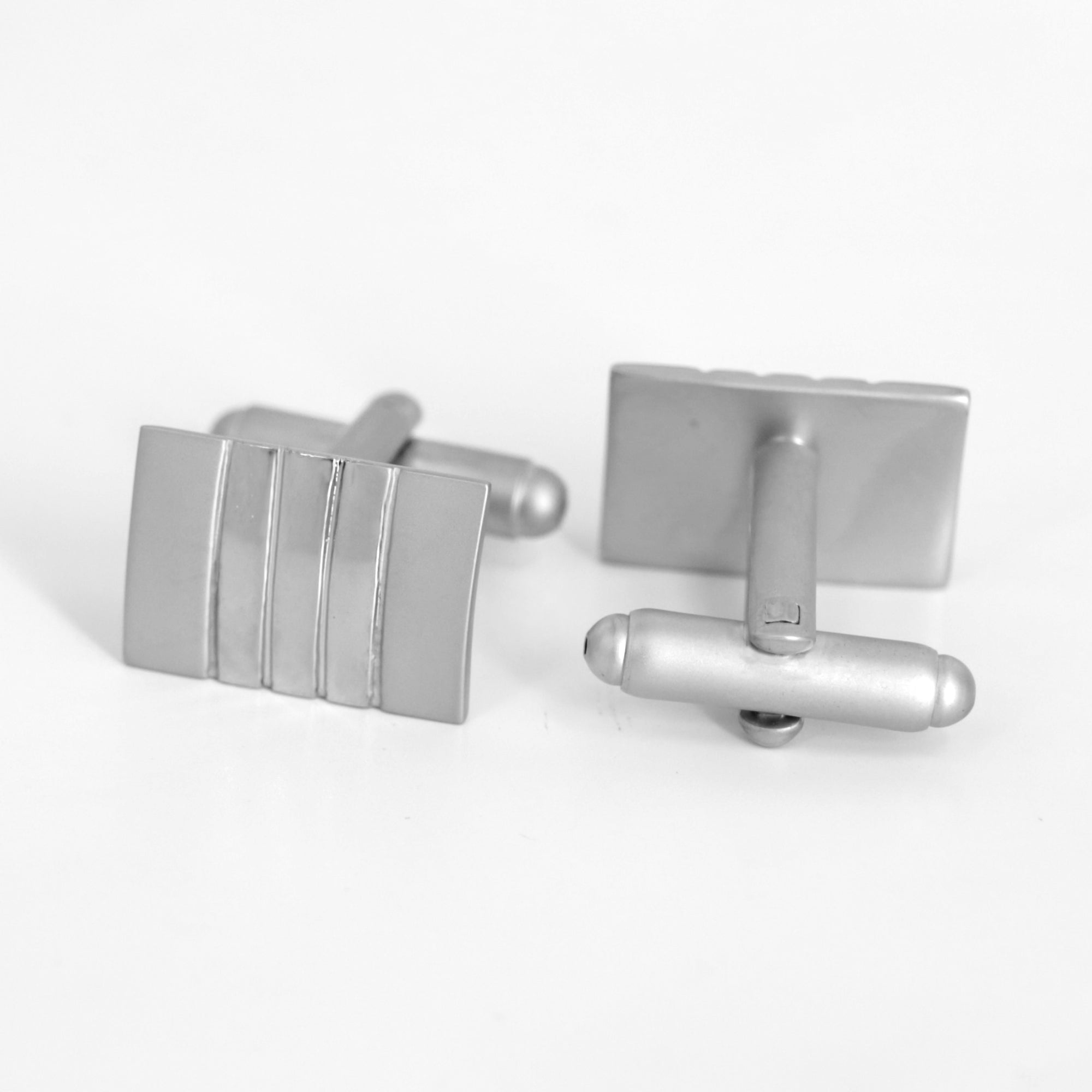 Silver Rectangle Cufflink with Centre Mirror-Finish