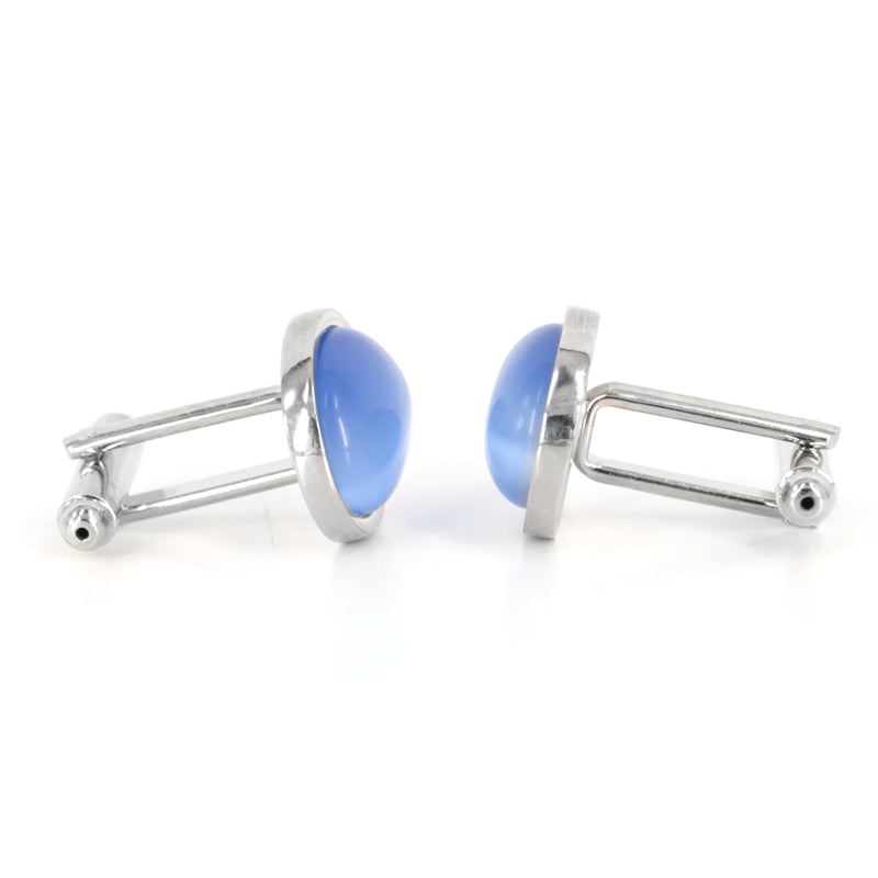 Oval Light Blue Fibre Optic Glass Cufflinks