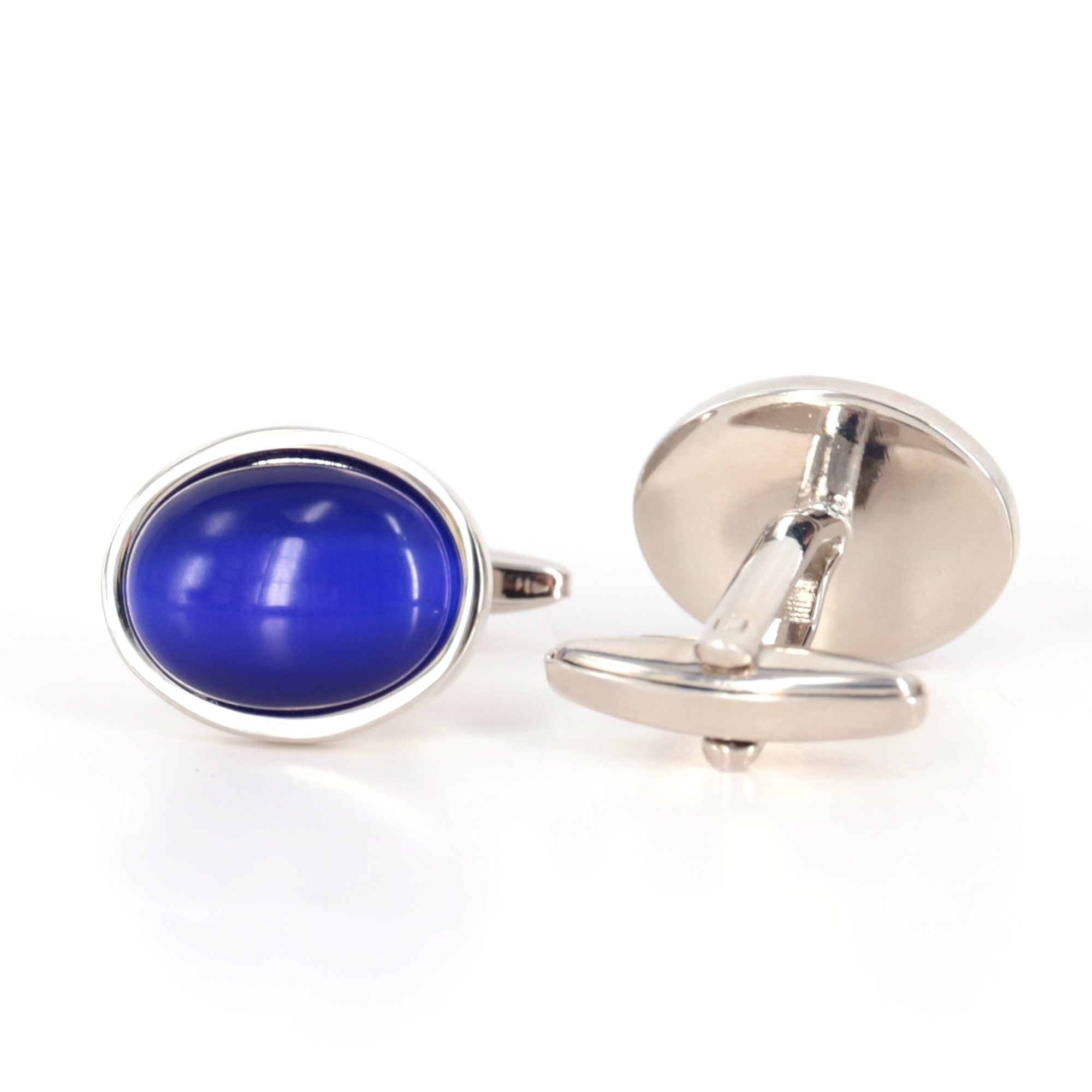 Oval Persian Blue Fibre Optic Glass Cufflinks