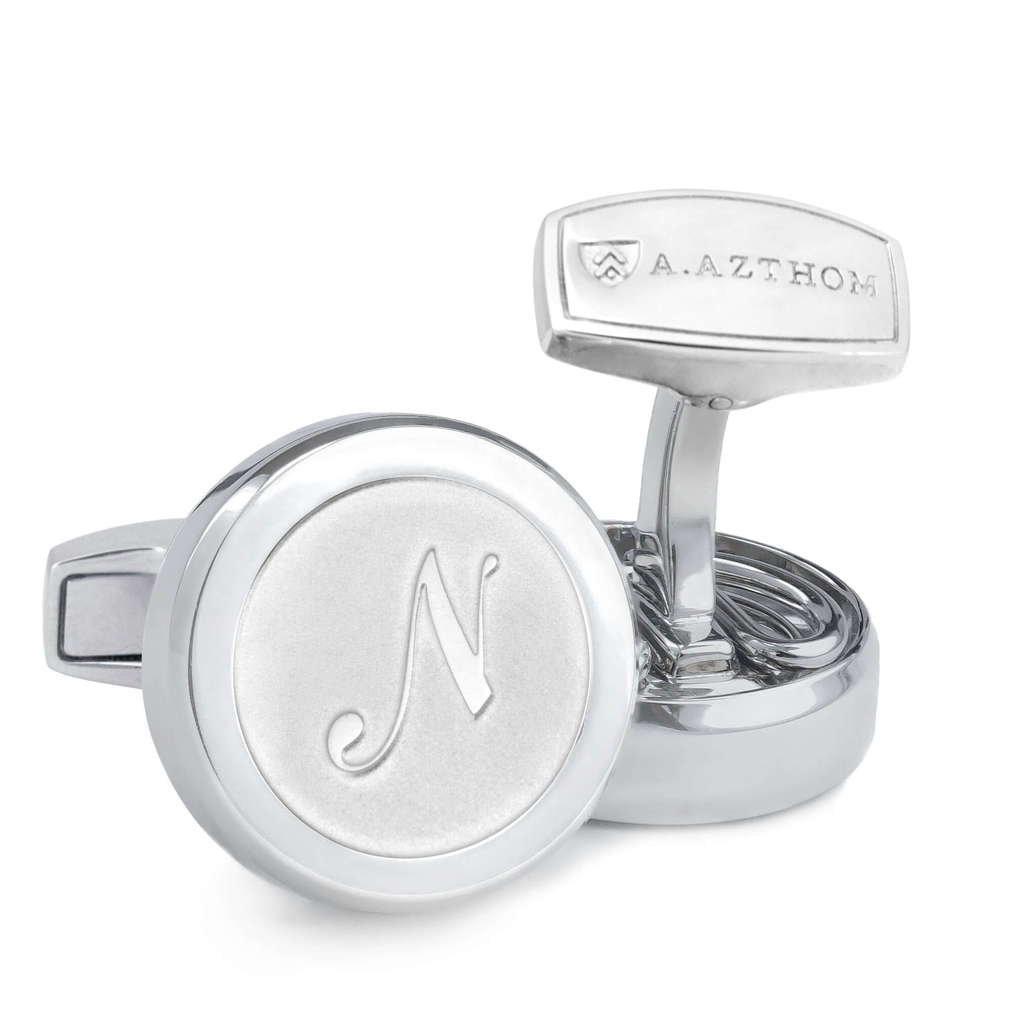 Monogram Etched Silver Cufflinks with Clip-on Button Covers-Cufflinks.com.sg