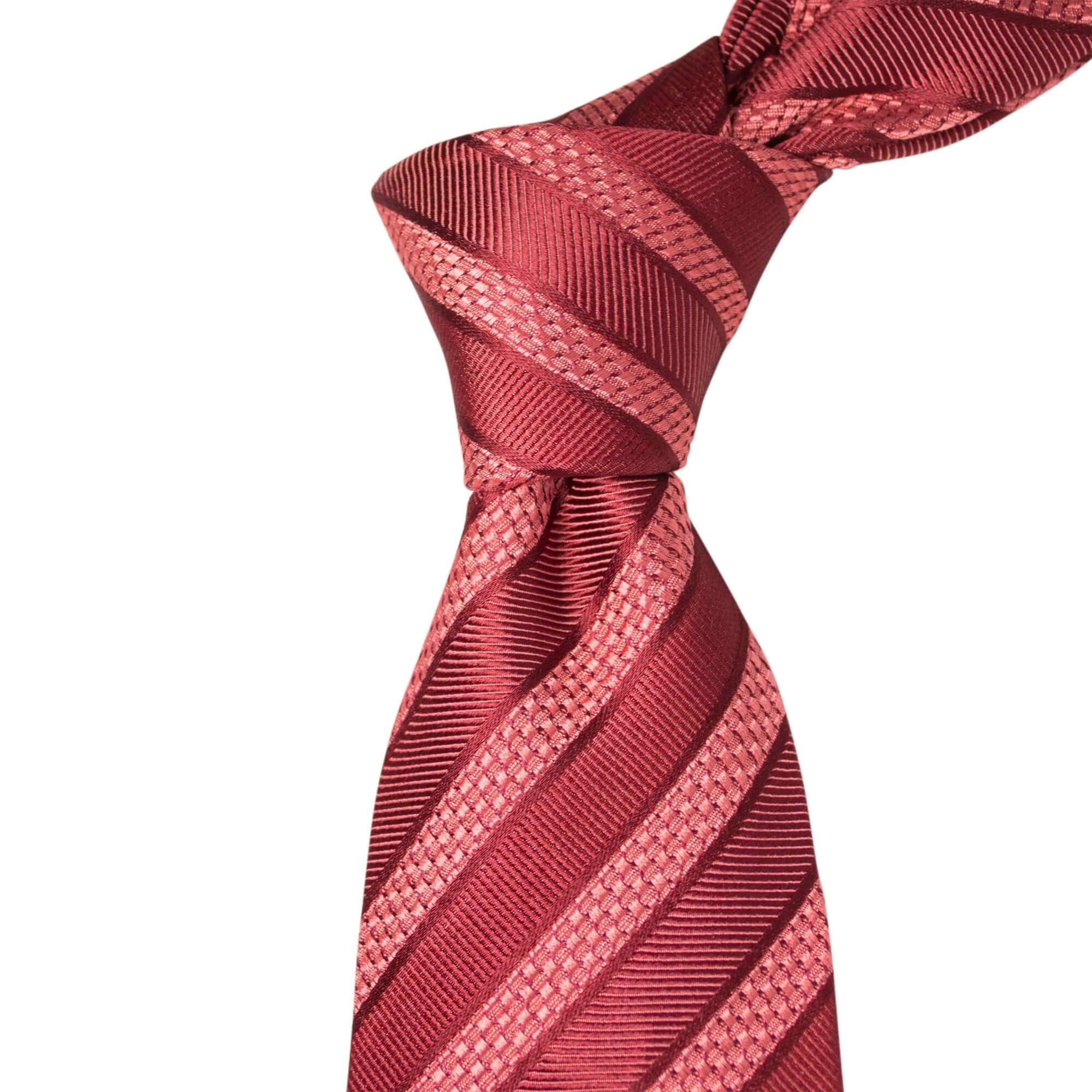 8cm Woven Coral Red Striped Necktie-Cufflinks.com.sg | Neckties.com.sg