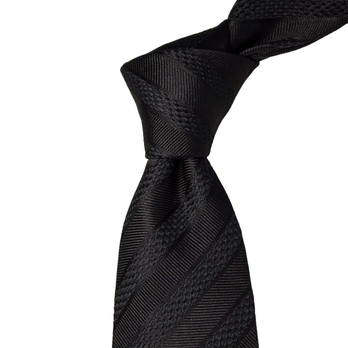 8cm Woven Striped Necktie in Black-Neckties-A.Azthom-Cufflinks.com.sg