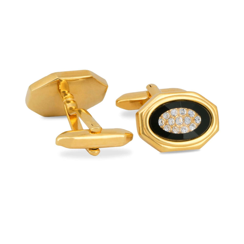 Black Bezel Cufflinks in Gold with Crystal Details-Cufflinks.com.sg