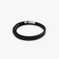 Black Rubber Octagon Click Bracelet with Rhodium-Plated Sterling Silver-Bracelets-Tateossian-Cufflinks.com.sg