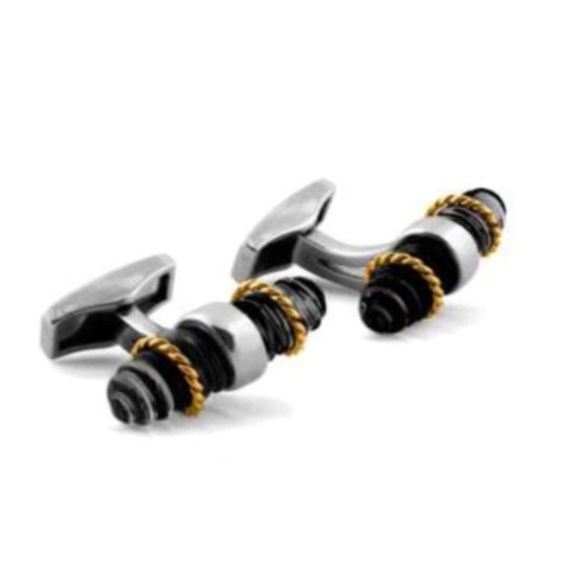 Black Spinel- Royal Cable Bullet-18Karat Gold and Silver-Cufflinks.com.sg