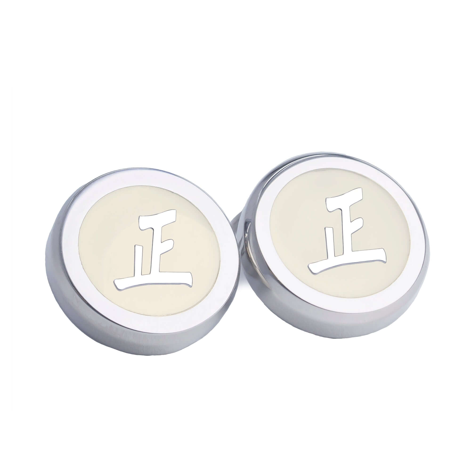 Chinese Character Silver Button Covers-Button Covers-A.Azthom-正 Zheng-Cufflinks.com.sg