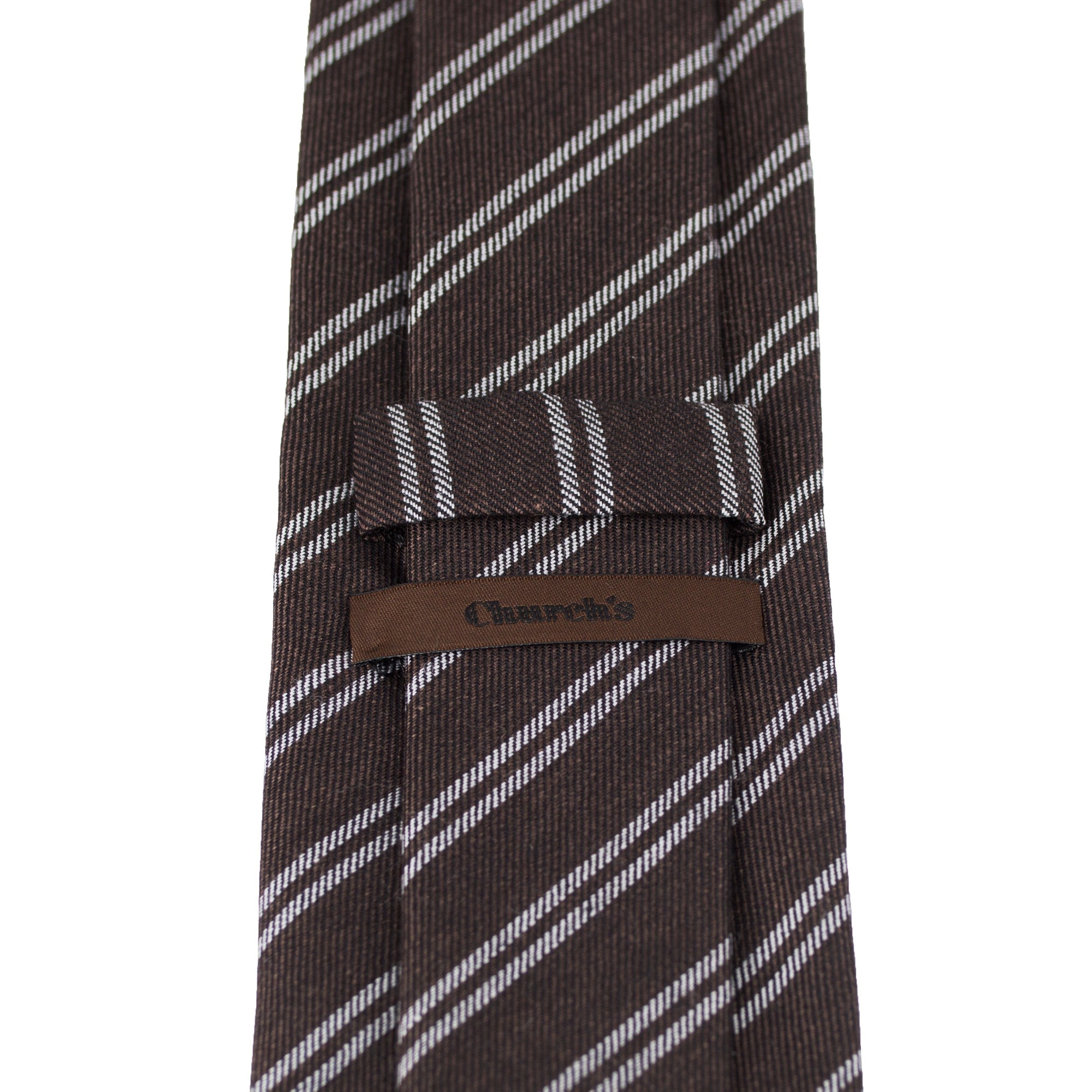 Church's 8cm Brown Silk and Wool Mix White Stripe Tie-Cufflinks.com.sg | Neckties.com.sg
