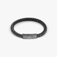 Click Tocco Bracelet in Grey Piped Italian Black Leather with Black Rhodium Plated Sterling Silver-Bracelets-Tateossian-Medium-Cufflinks.com.sg