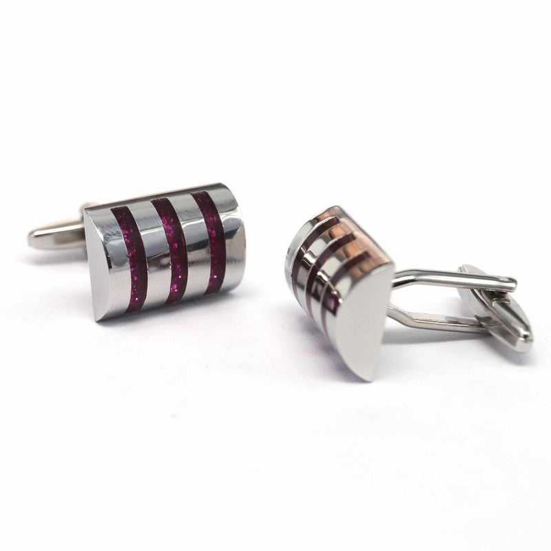 D Shaped cufflinks with Three Pink Stripe-Cufflinks-MarZthomson-Cufflinks.com.sg
