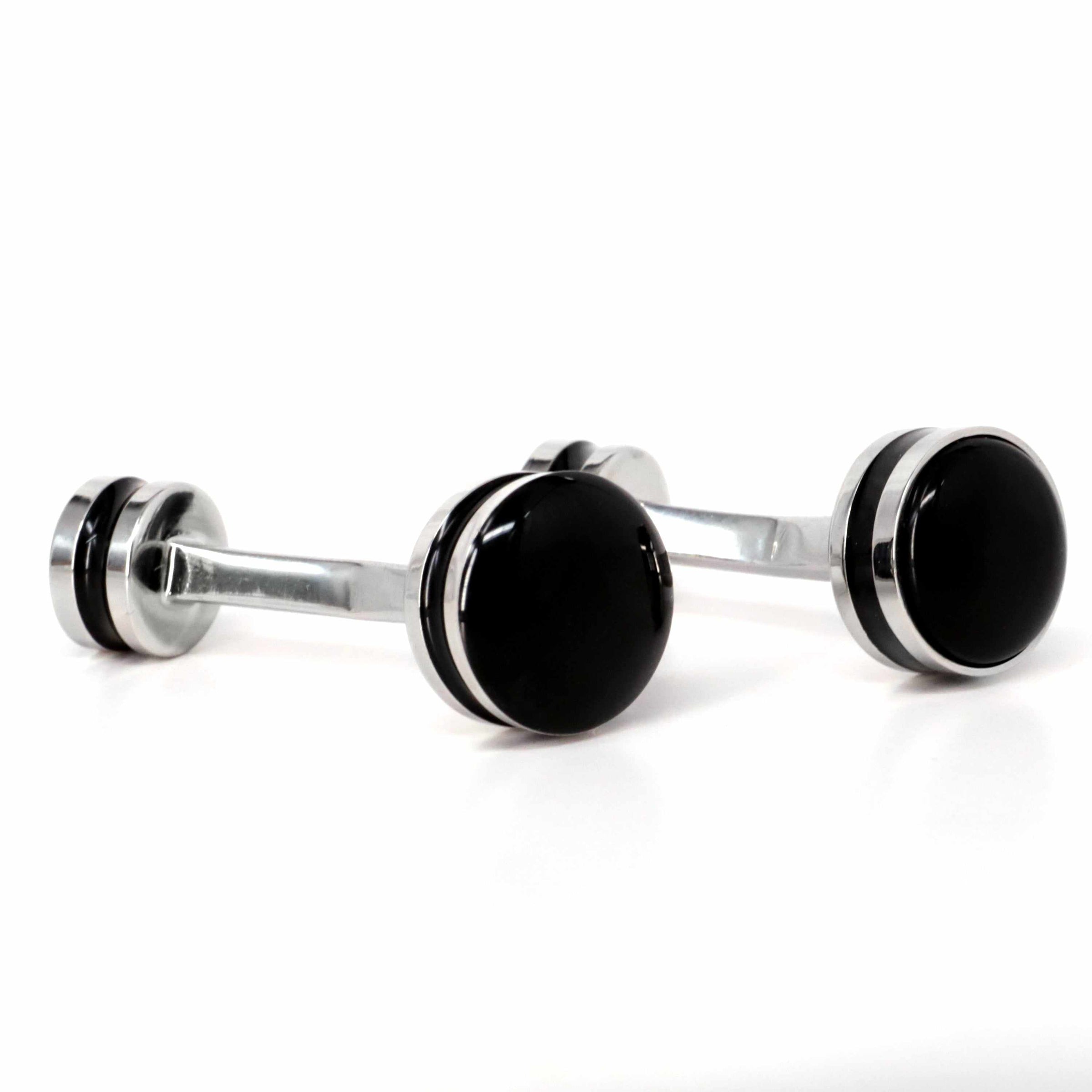 Double drum black enamel Cufflinks-Classic Cufflinks-MarZthomson-Cufflinks.com.sg
