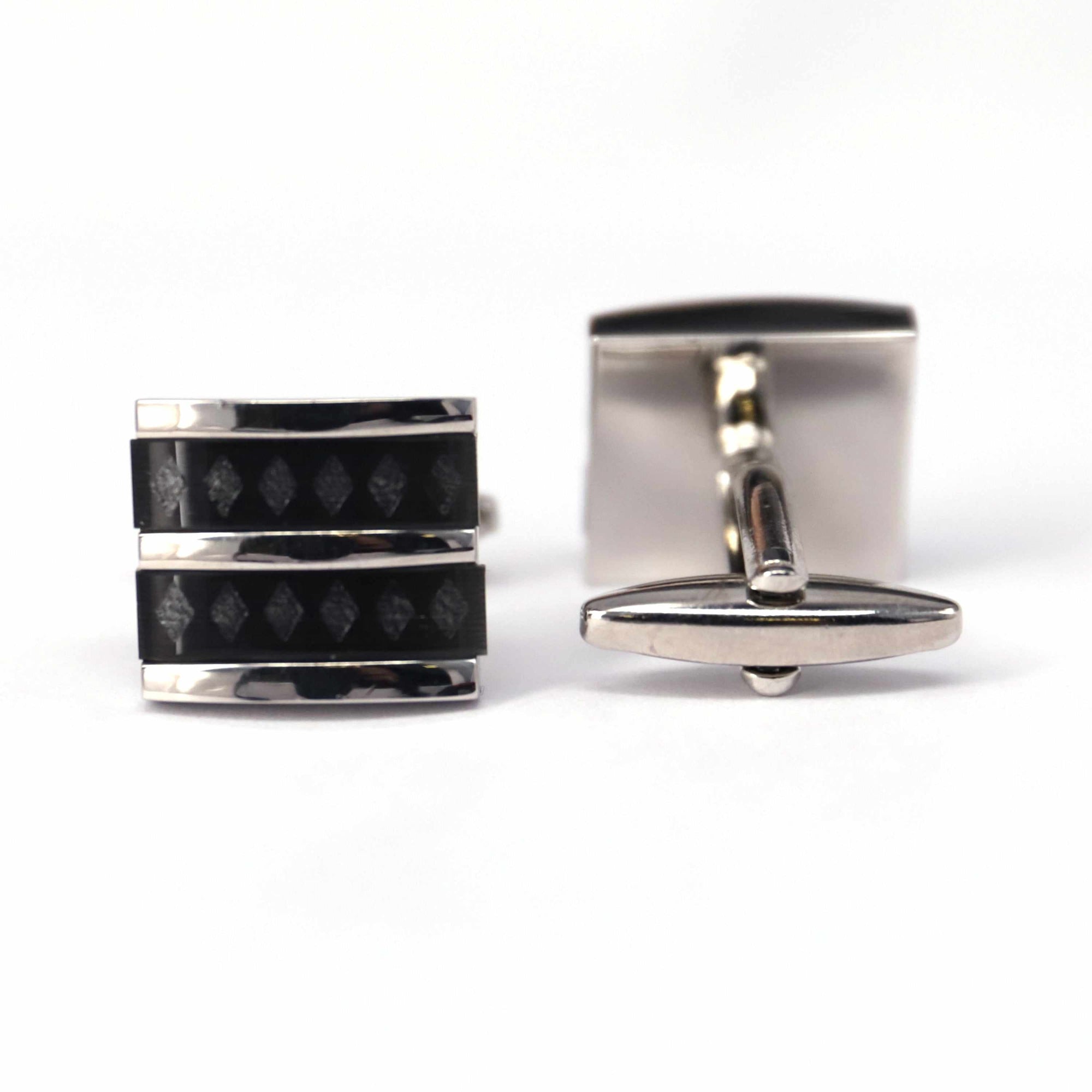 Fiber Glass Rectangle cufflinks with Silver Inserts-Cufflinks.com.sg