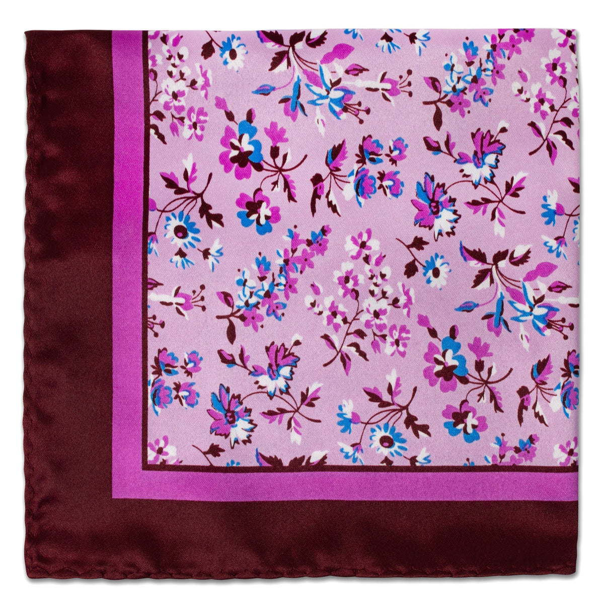 Garden Flower Print Pocket Square in Pink and Burgundy-Pocket Squares-MarZthomson-Cufflinks.com.sg