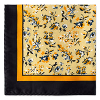 Garden Flower Print Pocket Square in Yellow and Black Trimming-Pocket Squares-MarZthomson-Cufflinks.com.sg