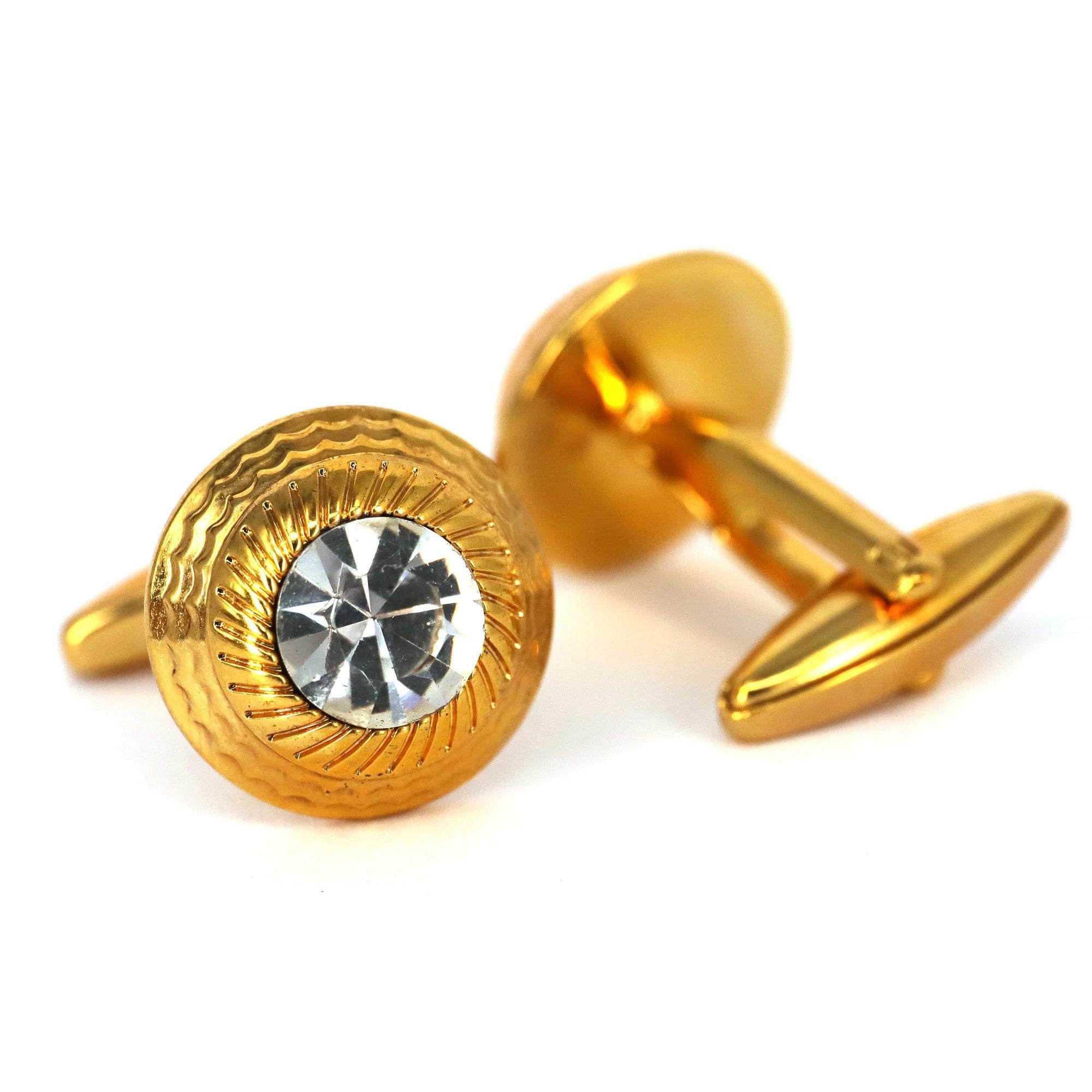 Gold Round Cufflinks with Clear Crystal Elements-Cufflinks-marzthomson-Cufflinks.com.sg