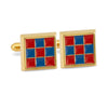 Gold Square Cufflinks with Red and Blue Checks-Cufflinks.com.sg