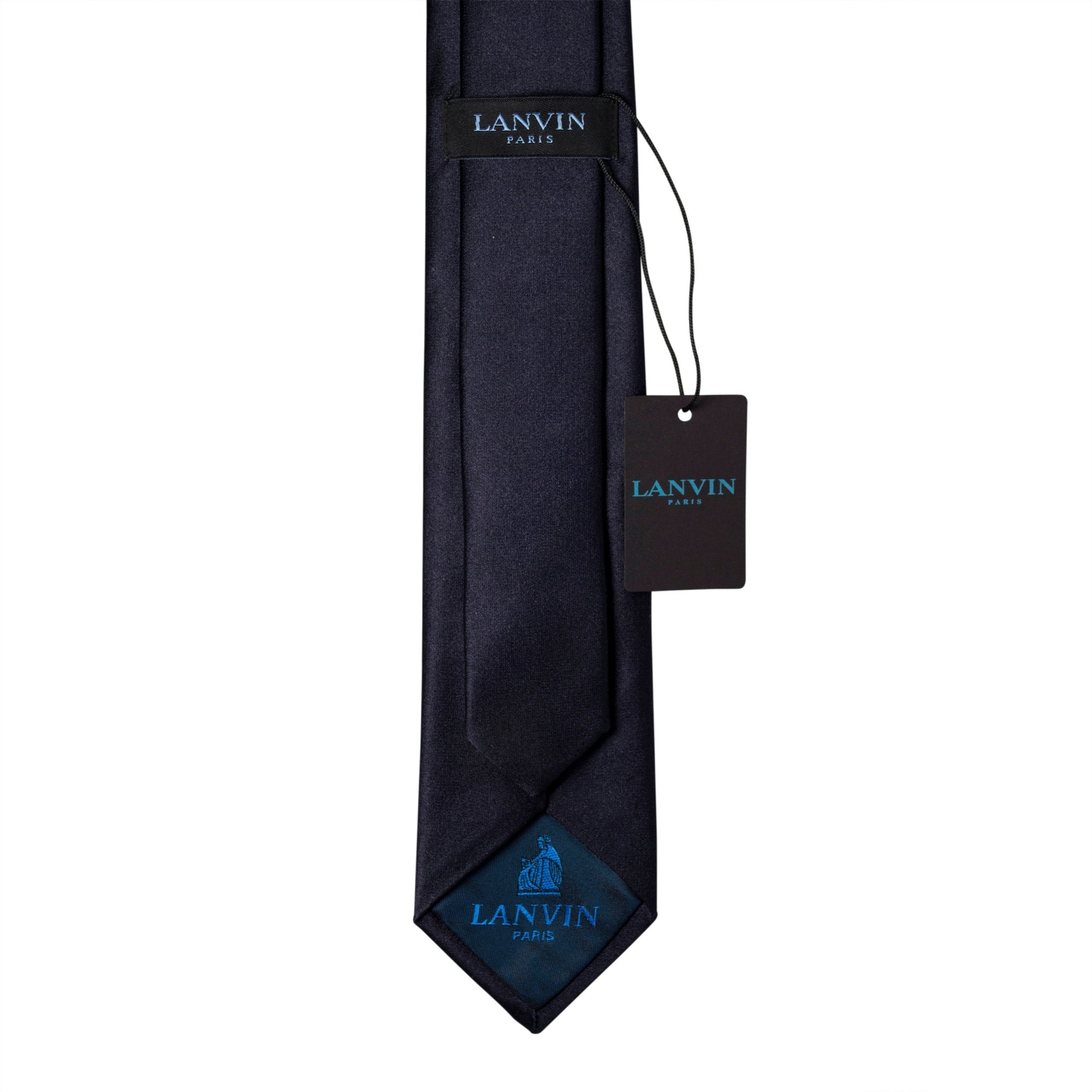 Lanvin Satin Slim Necktie in Navy Blue-Neckties-Lanvin-Cufflinks.com.sg