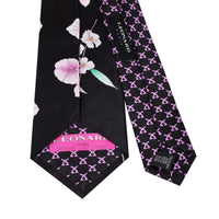 Leonard Black Silk Satin 8cm Tie with Floral and Cherry Prints-Cufflinks.com.sg | Neckties.com.sg