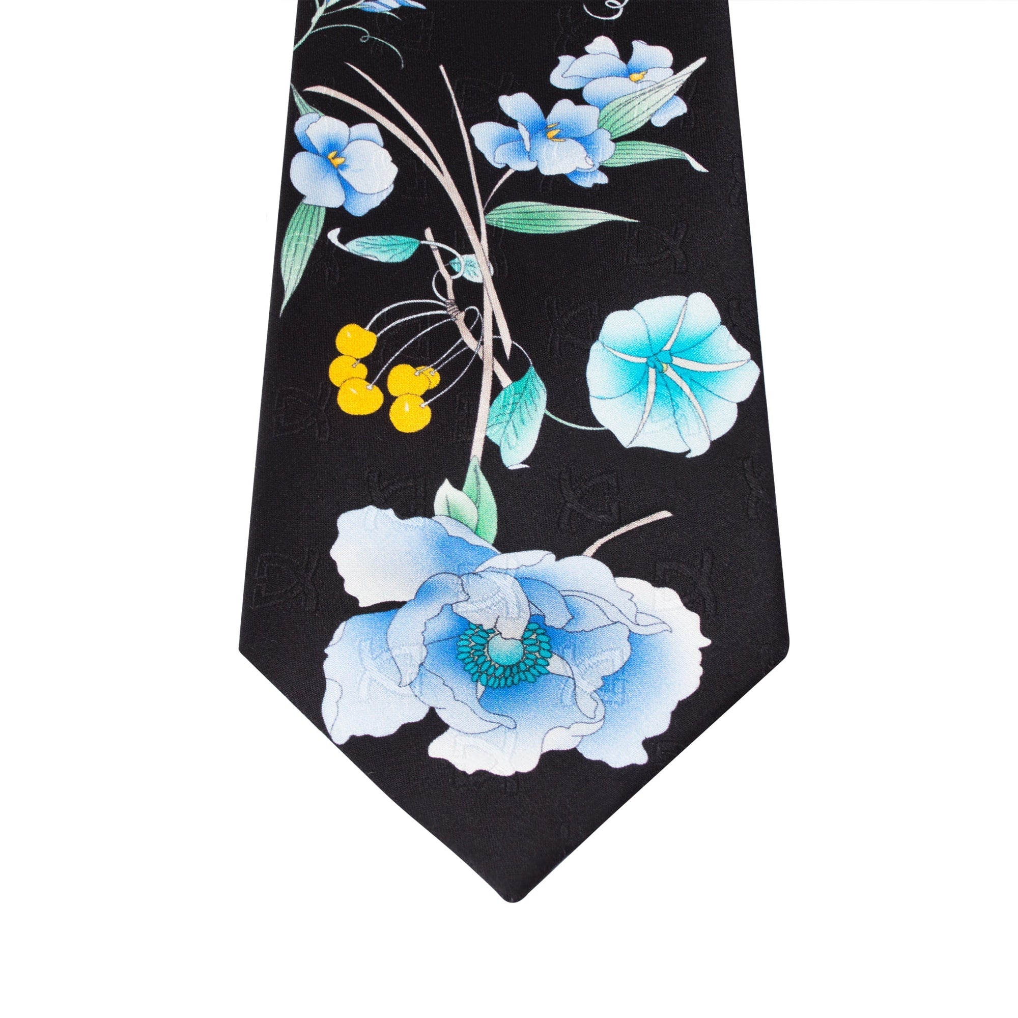 Leonard Black Silk Satin 8cm Tie with Floral and Yellow Cherry Prints-Cufflinks.com.sg | Neckties.com.sg