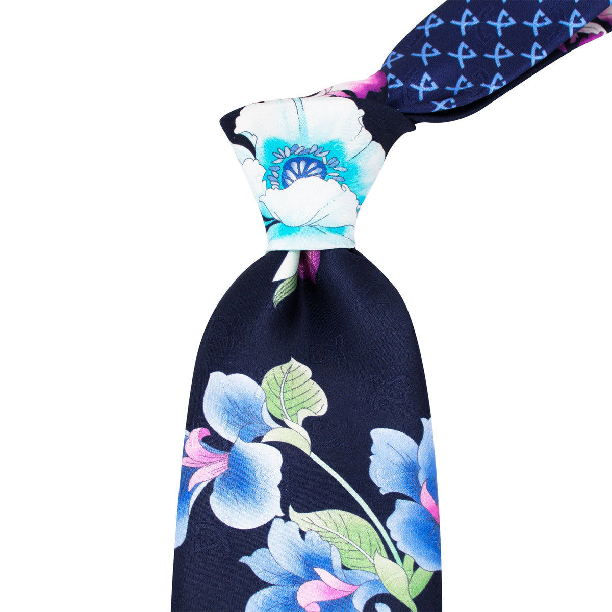 Leonard Navy Silk Satin 8cm Tie with Floral Prints-Cufflinks.com.sg | Neckties.com.sg